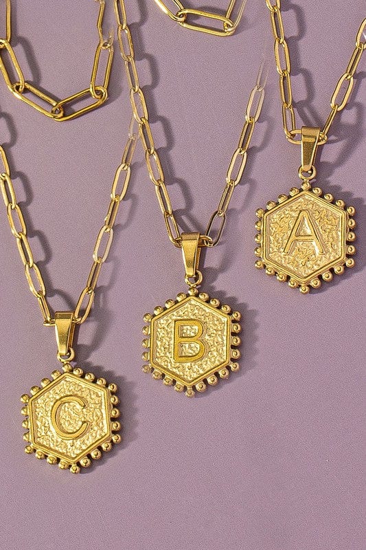 Double Row Hexagon Initial Necklace-Gold - Infinity Raine
