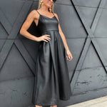Faux Leather Midi Dress-Black - Infinity Raine