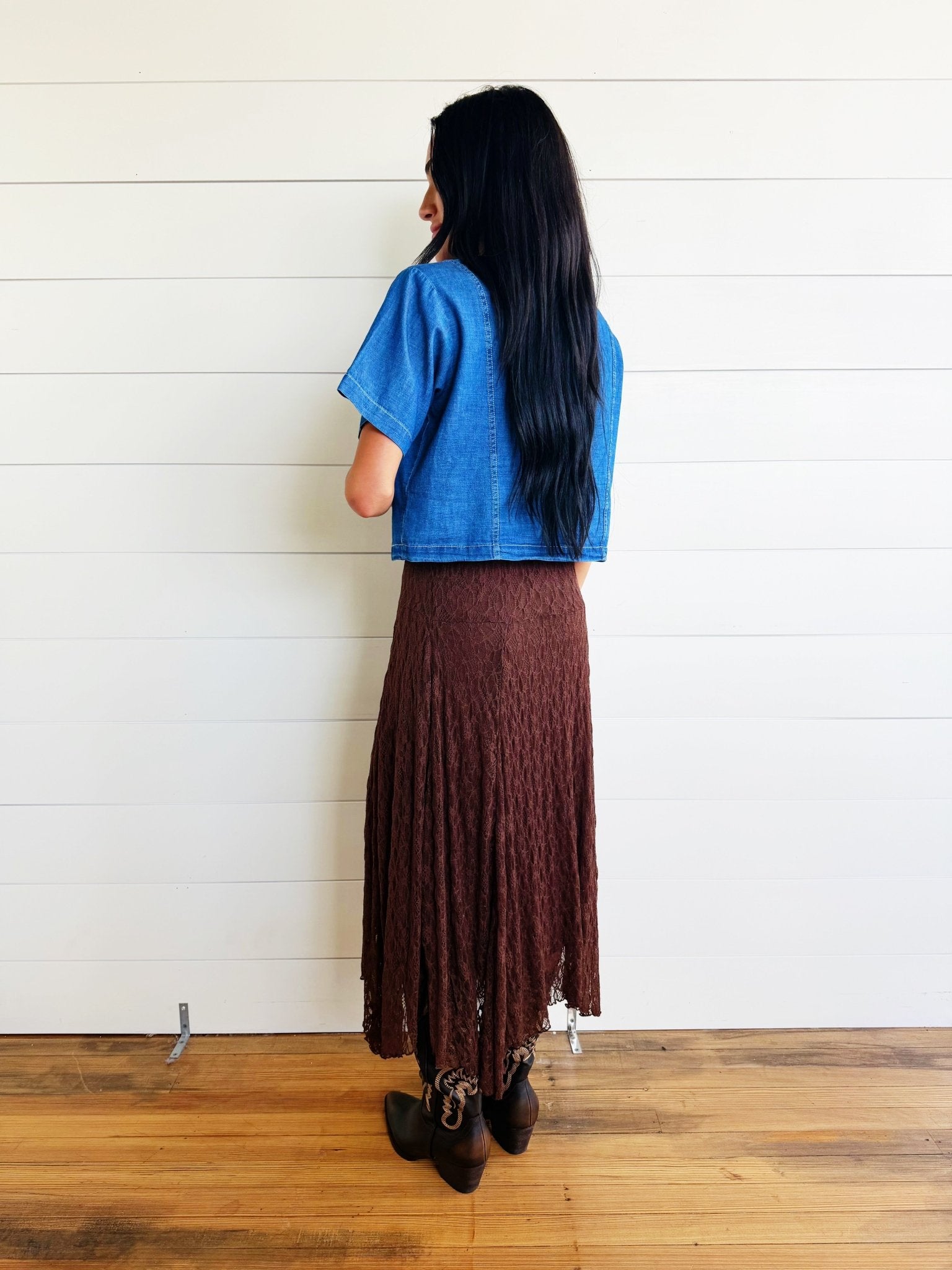 Lace Handkerchief Midi Skirt in Brown - Infinity Raine
