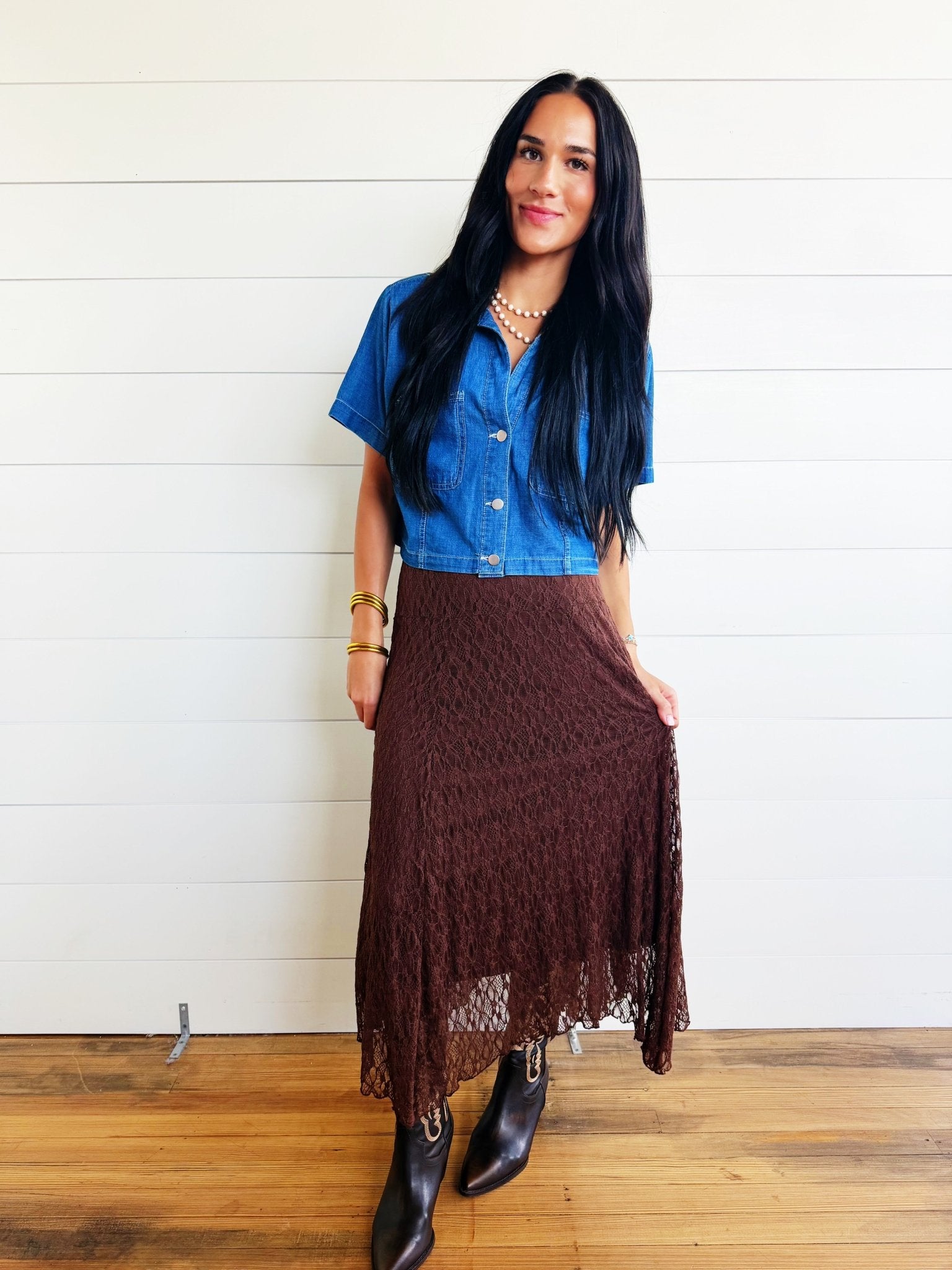 Lace Handkerchief Midi Skirt in Brown - Infinity Raine