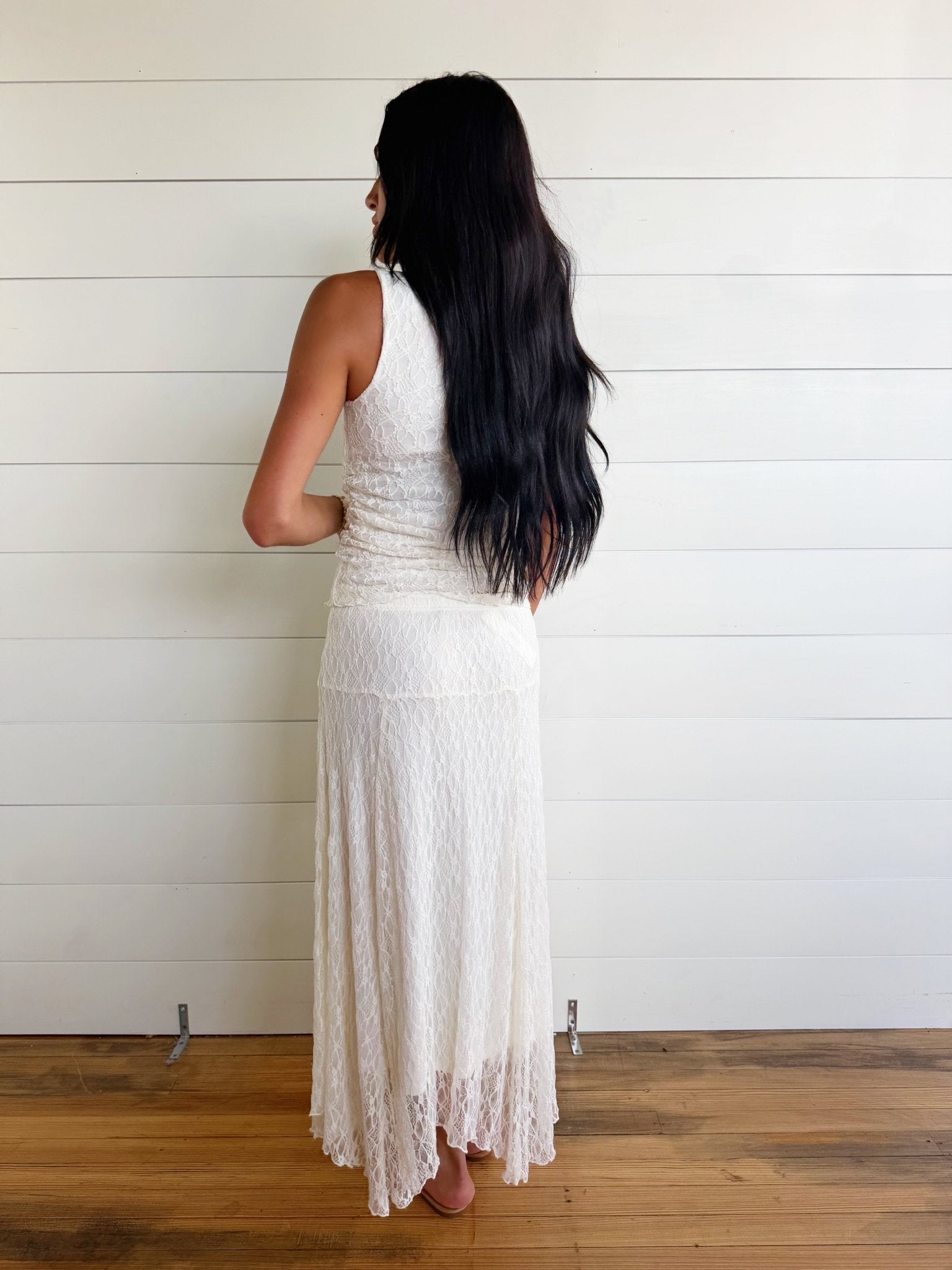 Lace Handkerchief Midi Skirt In Cream - Infinity Raine