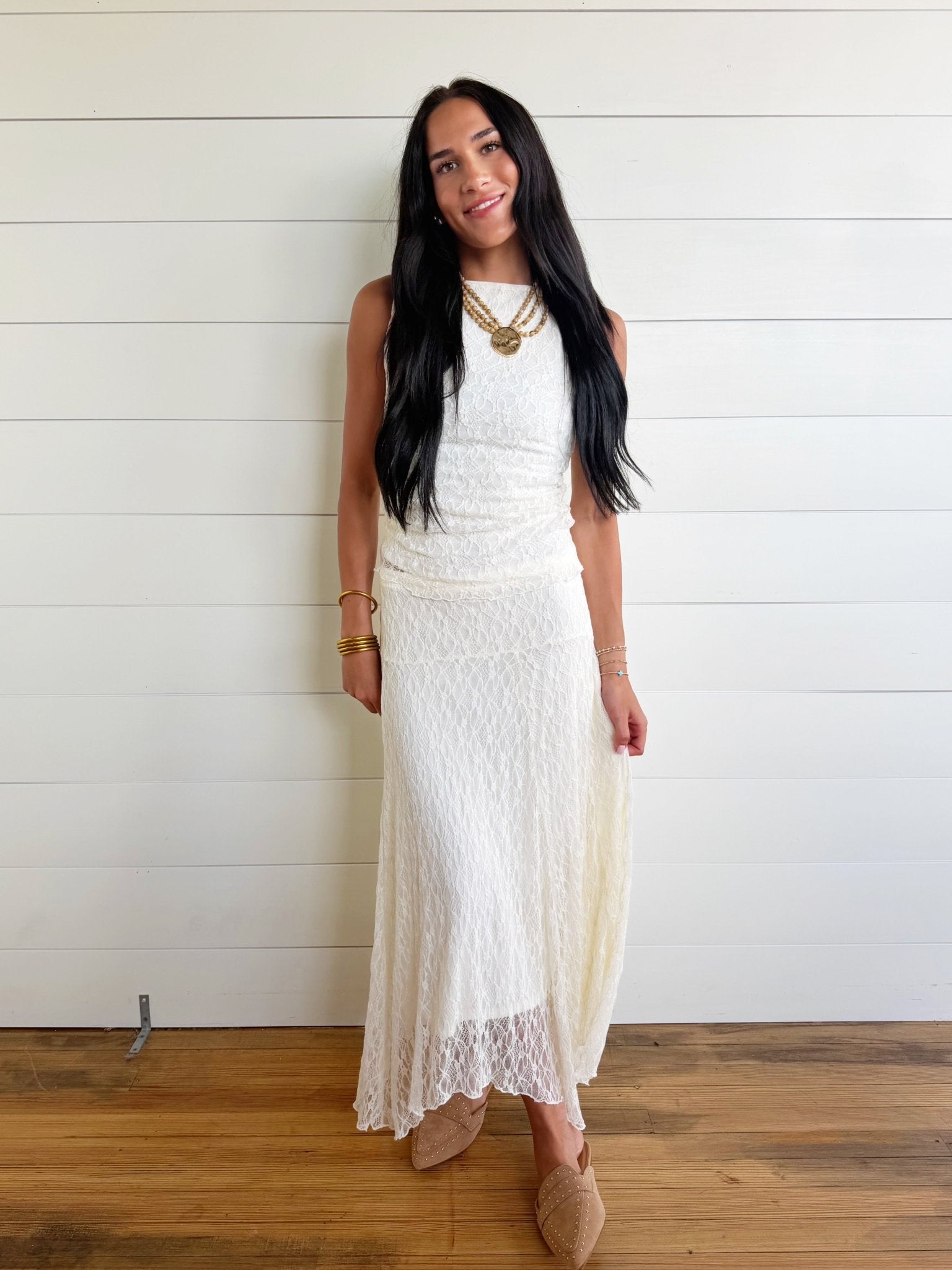 Lace Handkerchief Midi Skirt In Cream - Infinity Raine