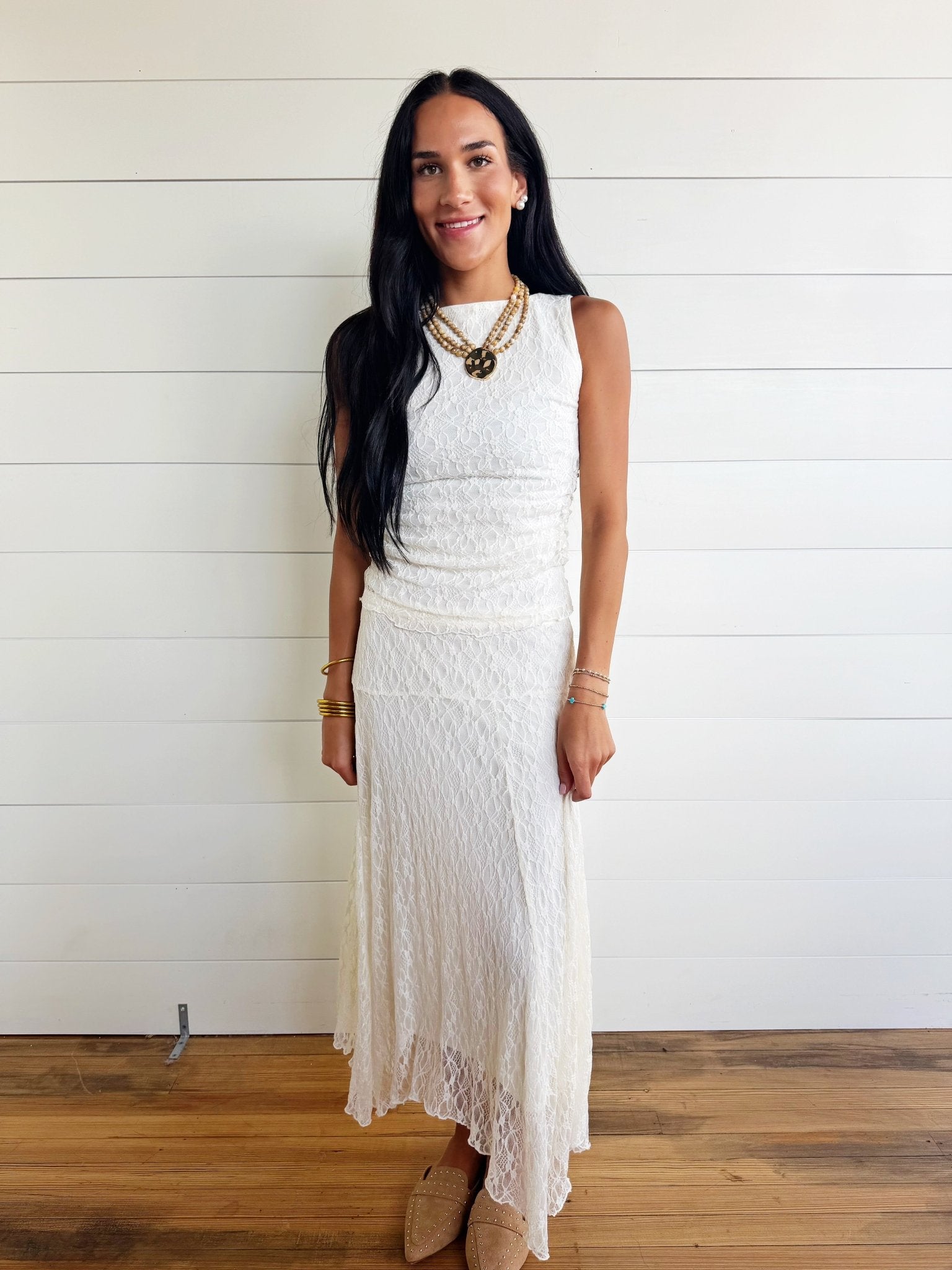 Lace Handkerchief Midi Skirt In Cream - Infinity Raine
