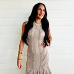 Lace Knit Ruffle Midi Dress In Mocha - Infinity Raine
