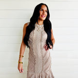 Lace Knit Ruffle Midi Dress In Mocha - Infinity Raine