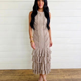 Lace Knit Ruffle Midi Dress In Mocha - Infinity Raine