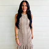 Lace Knit Ruffle Midi Dress In Mocha - Infinity Raine