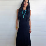 Lace Ruched Detail Tank Midi Dress In Black - Infinity Raine