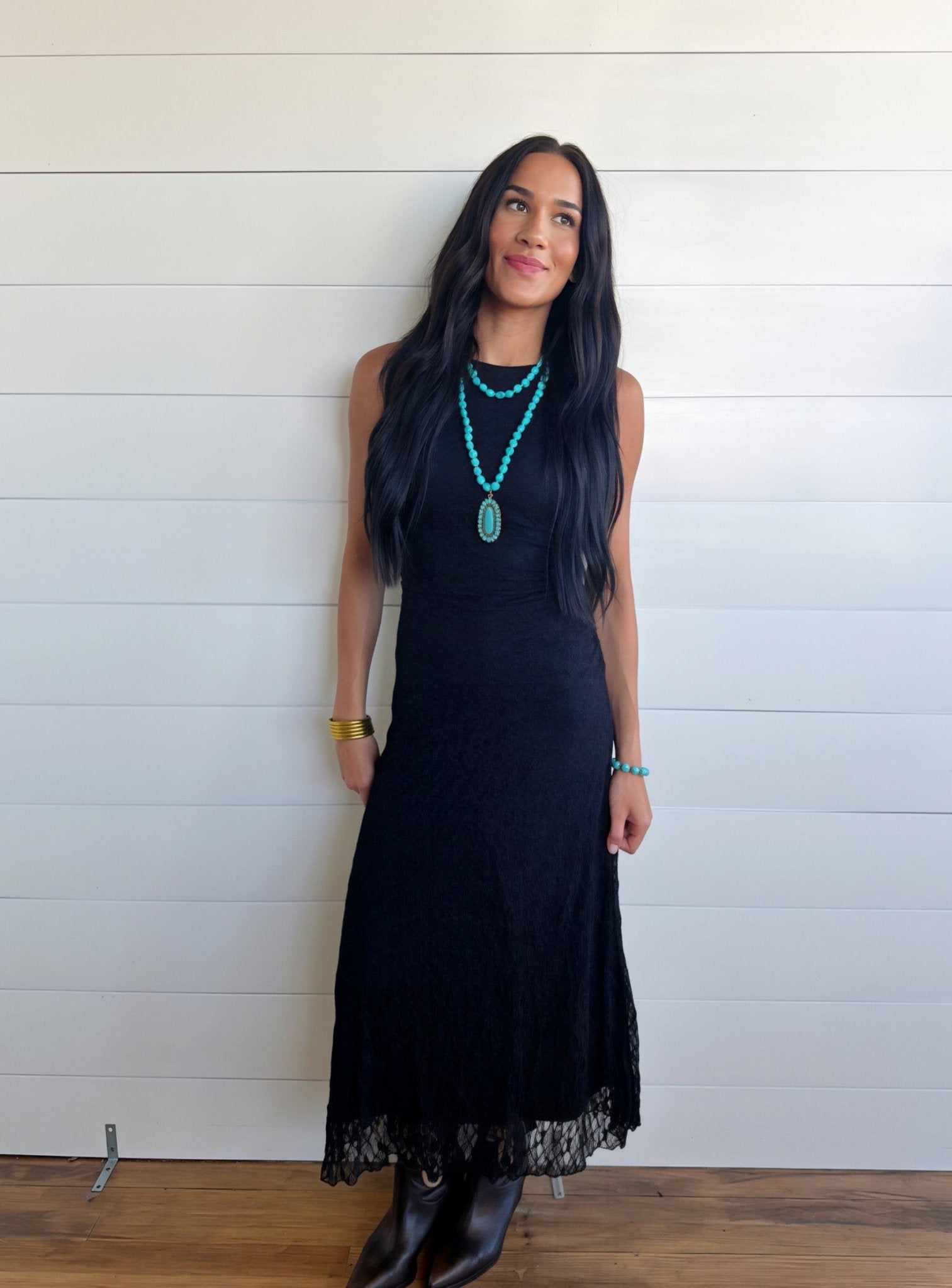 Lace Ruched Detail Tank Midi Dress In Black M