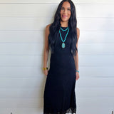 Lace Ruched Detail Tank Midi Dress In Black - Infinity Raine