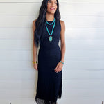 Lace Ruched Detail Tank Midi Dress In Black - Infinity Raine