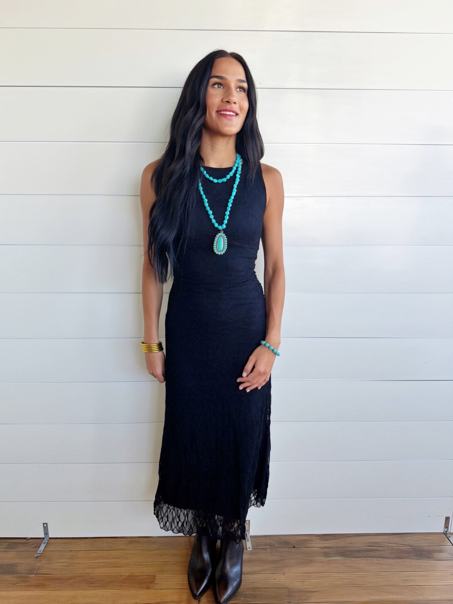 Lace Ruched Detail Tank Midi Dress In Black - Infinity Raine