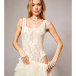 Lace Scoop Neck Bodysuit In Cream - Infinity Raine