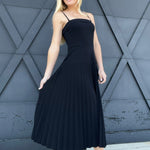 Folded Square Neck Pleated Dress In Black - Infinity Raine