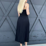 Folded Square Neck Pleated Dress In Black - Infinity Raine