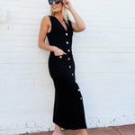 Sleeveless Sweater Button Down Maxi Dress In Black - Infinity Raine