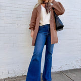 Lapel Collar Knit Cardigan In Brown - Infinity Raine