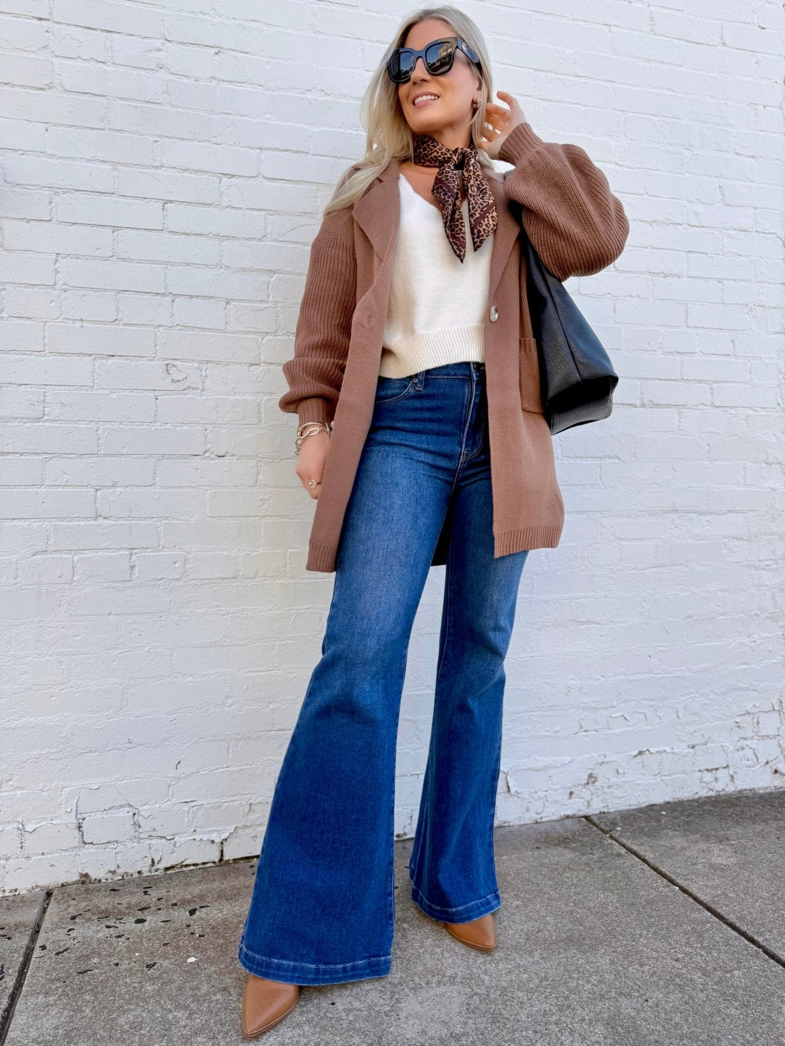 Lapel Collar Knit Cardigan In Brown - Infinity Raine