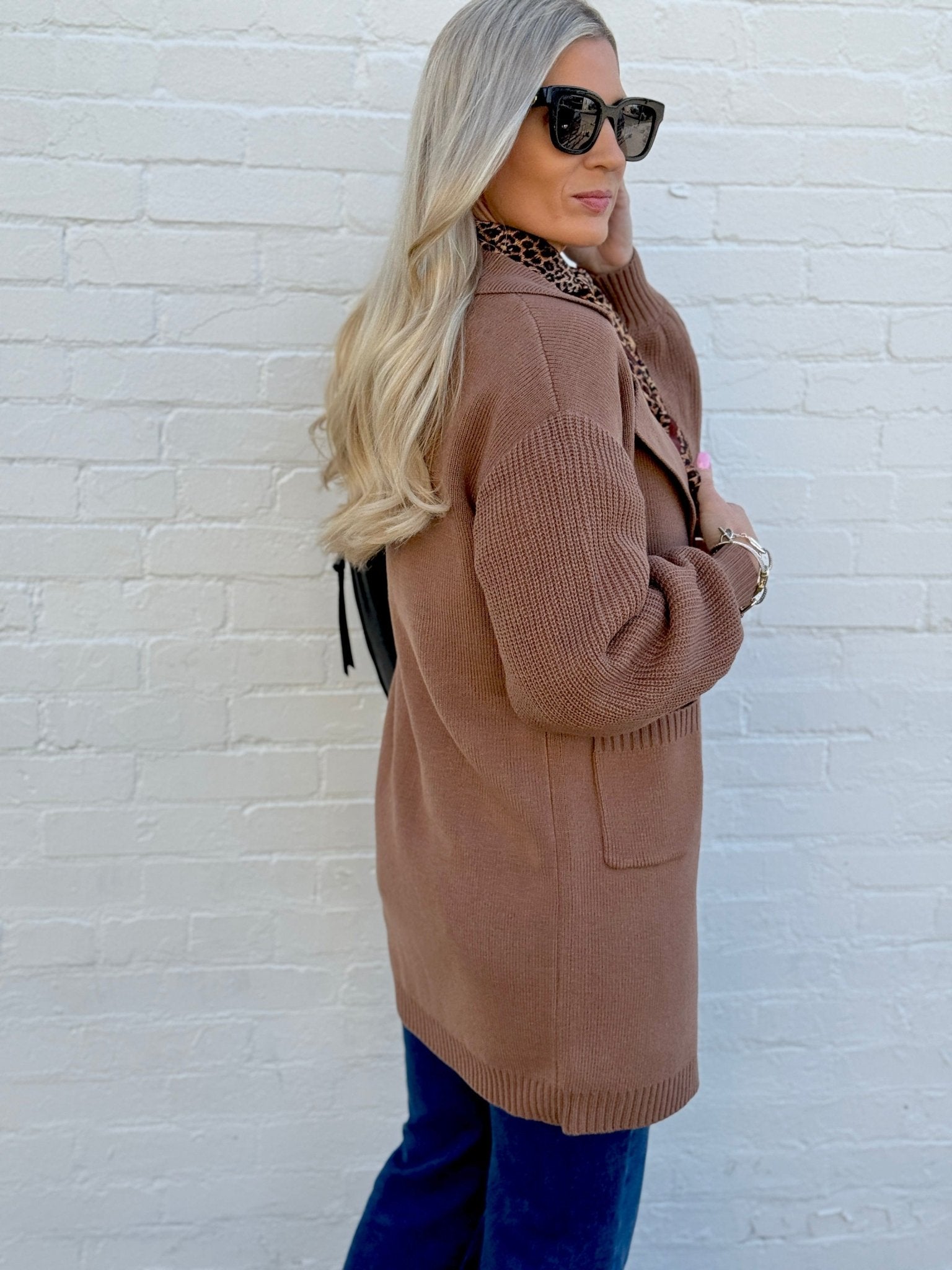Lapel Collar Knit Cardigan In Brown - Infinity Raine