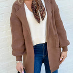 Lapel Collar Knit Cardigan In Brown - Infinity Raine