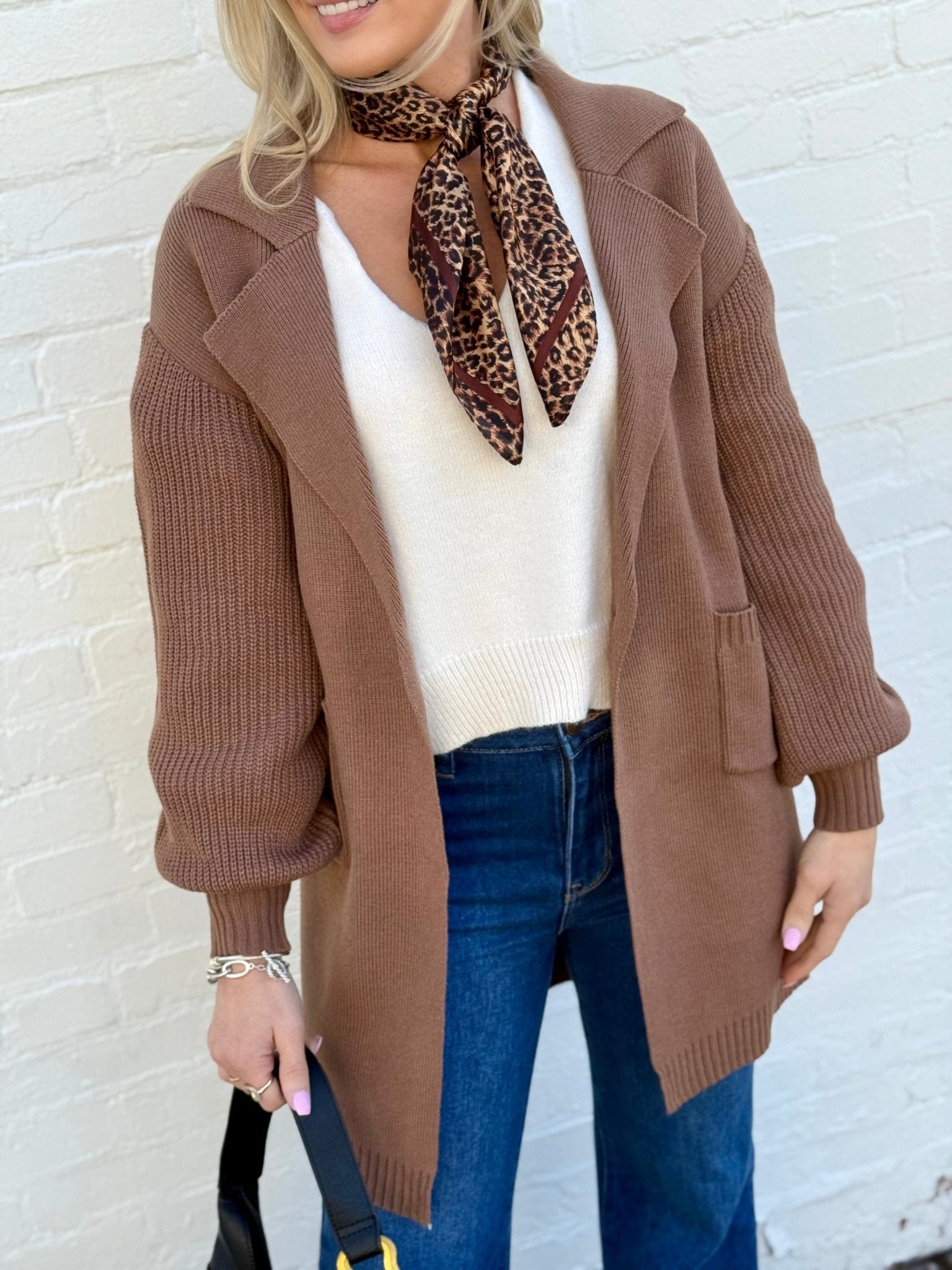 Lapel Collar Knit Cardigan In Brown - Infinity Raine