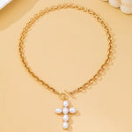 Large Pearl Cross Toggle Necklace In Gold - Infinity Raine