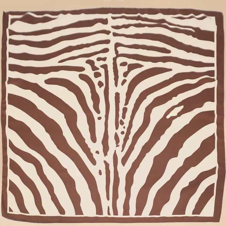 Large Vintage Zebra Print Bandana Scarf In Brown - Infinity Raine