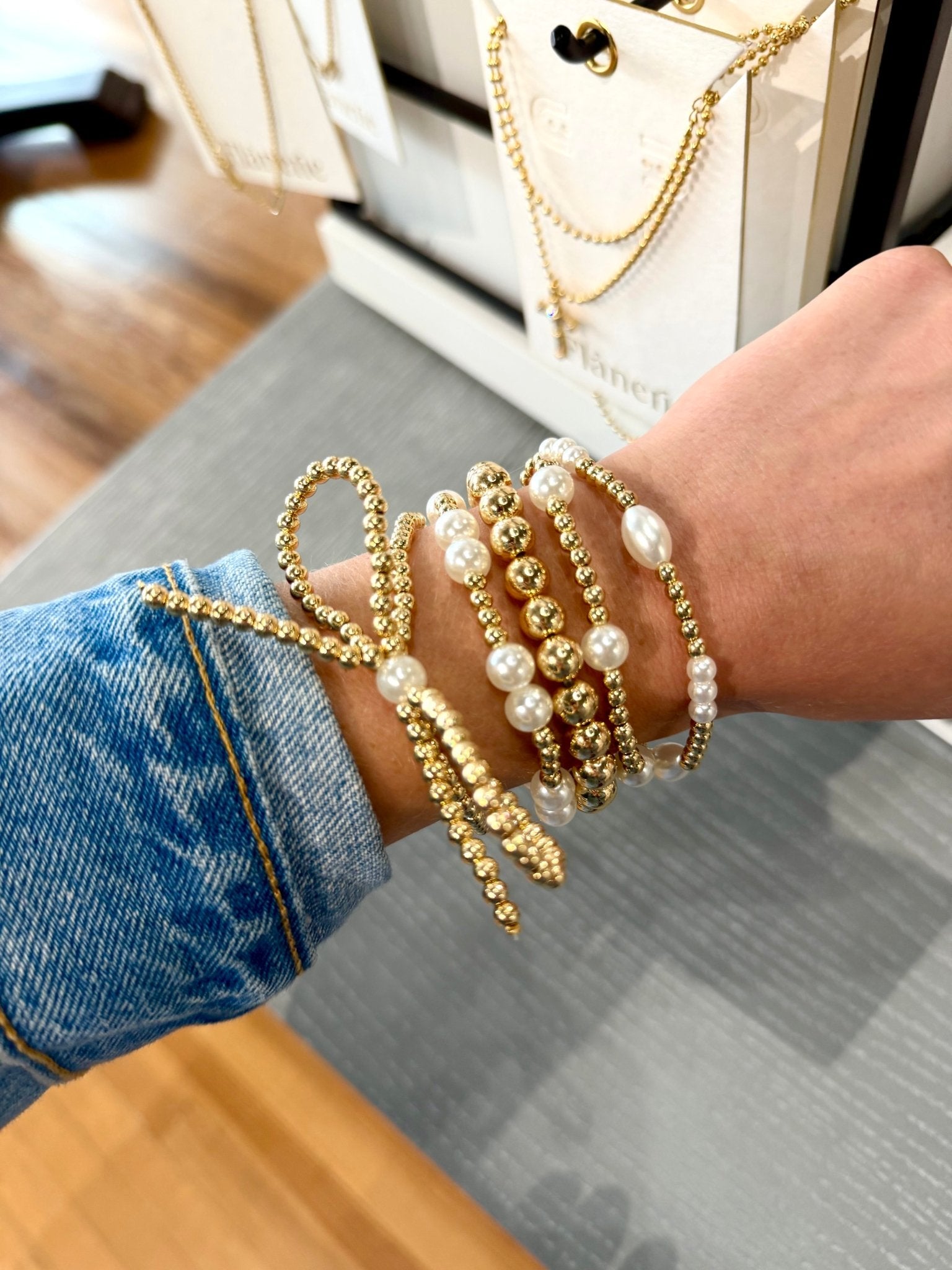 Layered Pearl Beaded Bracelet Set In Gold - Infinity Raine