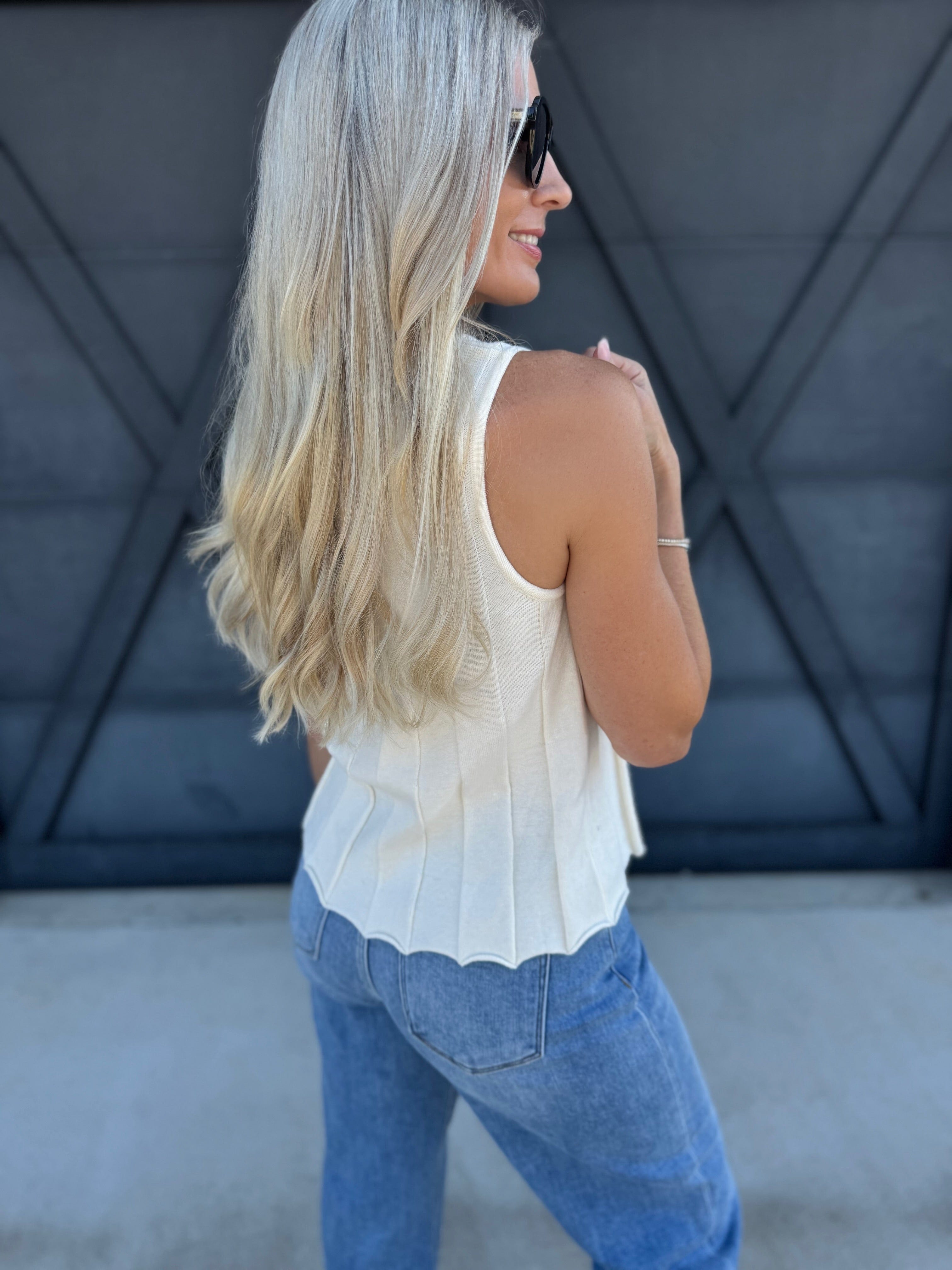 Flared Rib Sweater top In Ivory - Infinity Raine