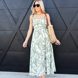 Leaf Print Tie Strap Midi Dress In Olive Multi - Infinity Raine