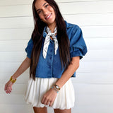 Leanna Cropped Shirt In Denim - Infinity Raine