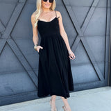 Smocked Top Midi Dress In Black - Infinity Raine