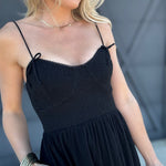 Smocked Top Midi Dress In Black - Infinity Raine