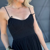 Smocked Top Midi Dress In Black - Infinity Raine