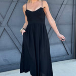 Smocked Top Midi Dress In Black - Infinity Raine