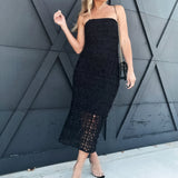 Applique Lace Tube Midi Strapless Dress-Black - Infinity Raine