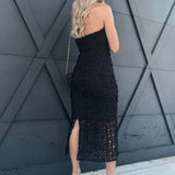 Applique Lace Tube Midi Strapless Dress-Black - Infinity Raine