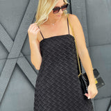 Textured Woven Mini Dress-Black - Infinity Raine