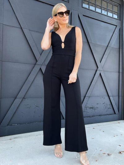 Ponte Beaded Jumpsuit-Black - Infinity Raine