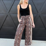 Leopard And Lace Track Pants In Brown - Infinity Raine