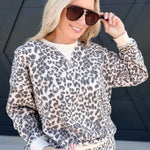 Leopard Boxy V-Insert Long Sleeve Knit Top In Cream Multi - Infinity Raine