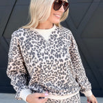 Leopard Boxy V-Insert Long Sleeve Knit Top In Cream Multi - Infinity Raine