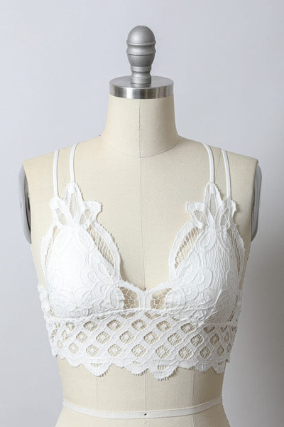 Padded Crochet Longline Bralette-White - Infinity Raine