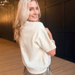 Lightweight Exposed Seam Short Sleeve Crop Sweater In Ivory - Infinity Raine