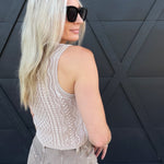 Lightweight Washed Cable Knit Sweater Vest In Khaki - Infinity Raine