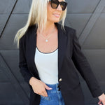 Linen Blazer With Gold Button In Black - Infinity Raine