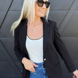 Linen Blazer With Gold Button In Black - Infinity Raine