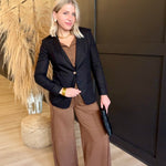 Linen Blazer With Gold Button In Black - Infinity Raine