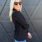 Linen Blazer With Gold Button In Black - Infinity Raine