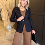 Linen Blazer With Gold Button In Black - Infinity Raine